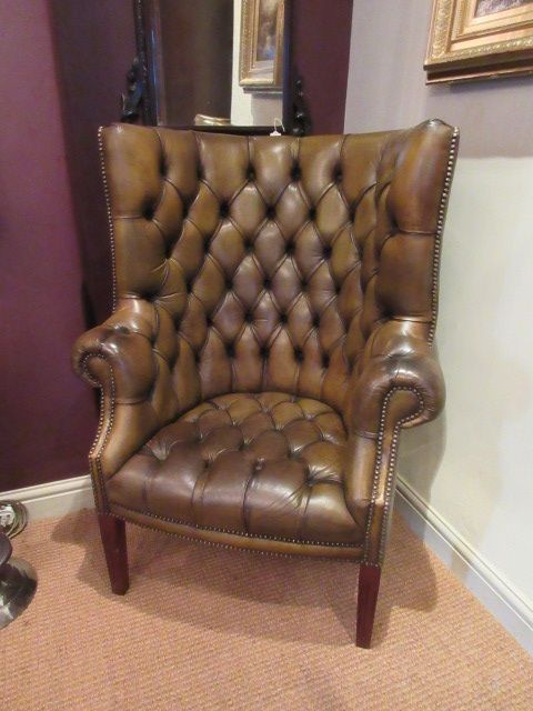 Superb Edwardian Leather Porter's Wing Armchair