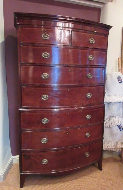 Fine George III Period Bow Fronted Inlaid Chest on Chest