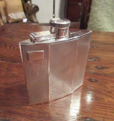 Art Deco Silver Engine Turned Hip Flask