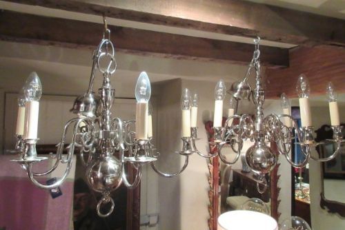 Small Pair of Edwardian Nickel Plated Chandeliers