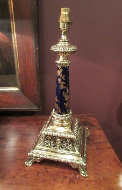 Fine Victorian Cast Brass & Porclain Table Lamp
