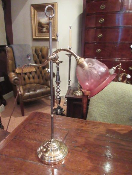 Edwardian Period Brass & Steel Rise & Fall Lamp