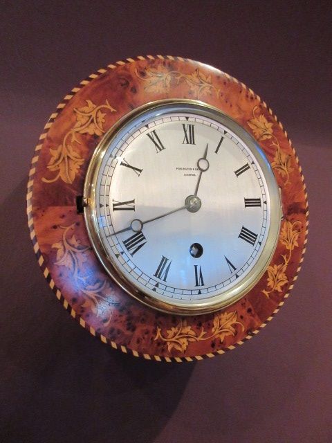 Fine 19th Century Burr Yew Inlaid Library Wall Clock