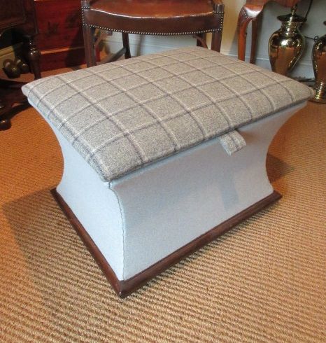 Mid Victorian Upholstered Grey Check Ottoman