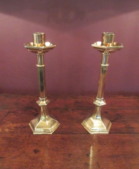 Pair of Regency Period Brass Church Candlesticks