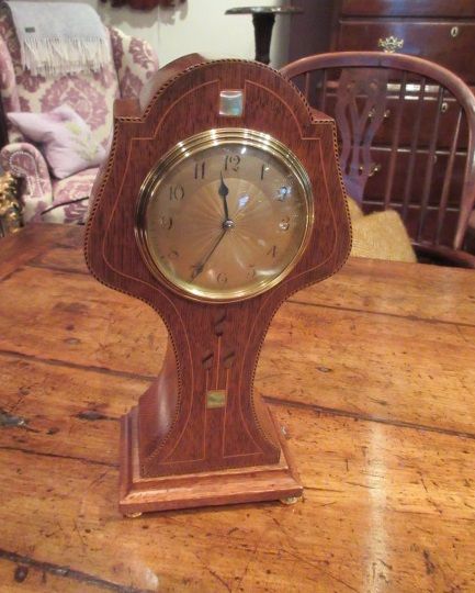 Art Nouveau Polished Oak Inlaid Mantel Clock