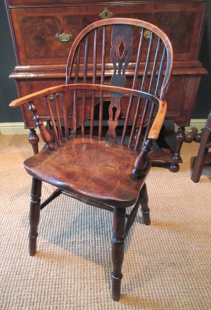 Early Victorian Ash & Elm Low Backed Windsor Armchair