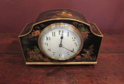 Edwardian Period Chinoserie Lacquered Mantel Clock