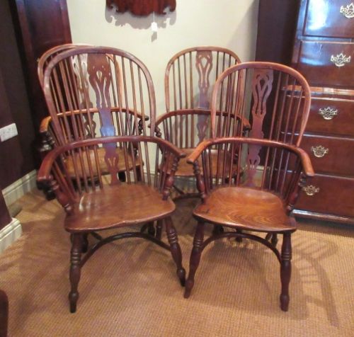 Set of Four Early 19th Century Yew Windsor Armchairs