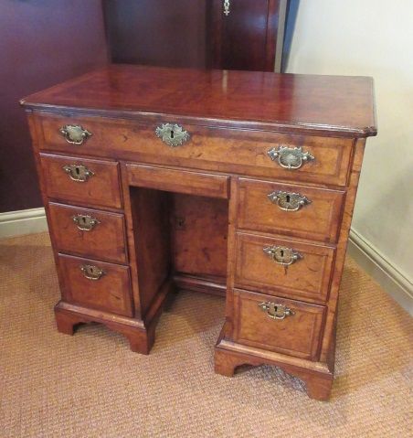 Superb George I Period Burr Elm Kneehole Desk