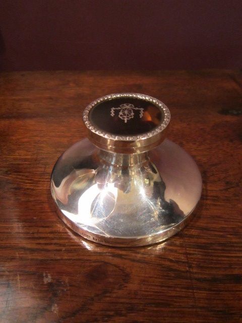 George V Period Silver & Tortoiseshell Inkwell