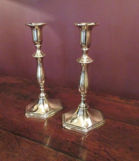 Fine Pair of Regency Period Hexagonal Candlesticks