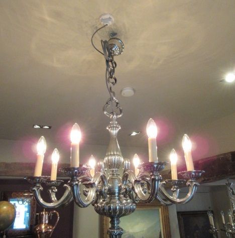 Superb Edwardian Bronze Nickel Plated Chandelier