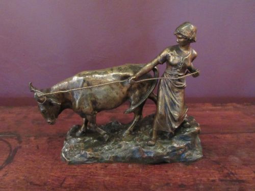 Edwardian Period 'Cow & Maid' Bronze