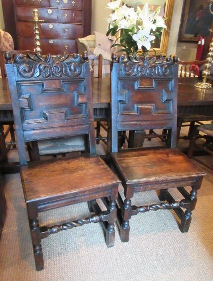 Pair of Early Period Oak Hall Chairs
