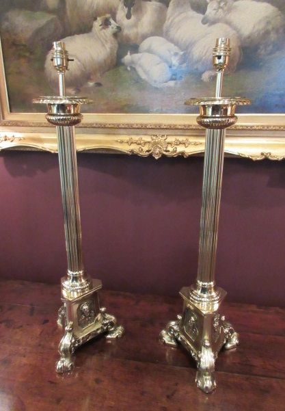 High Quality Pair of Edwardian Brass Table Lamps