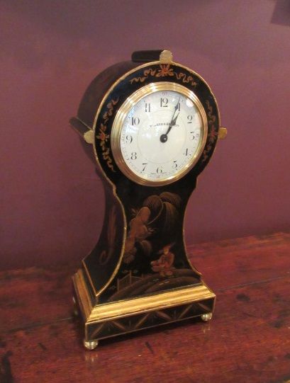 Superior Edwardian Chinoserie Lacquered Mantel Clock
