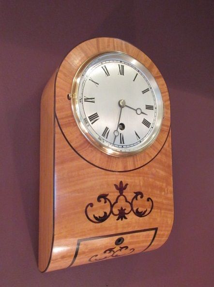 19th Century Satinwood Inlaid Library Wall Clock