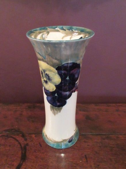 Early Moorcroft Pansy on Cream Flared Top Vase