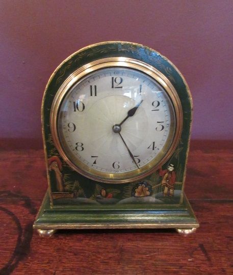Small Edwardian Chinoserie Lacquered Mantel Clock
