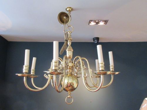 Edwardian Period Solid Brass Eight Arm Chandelier