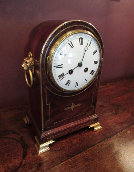 Early Victorian Brass Inlaid Striking Mantel Clock