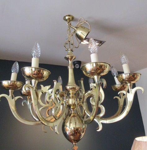 Arts & Crafts Period Solid Brass Chandelier