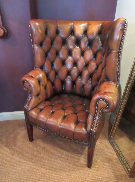 Superb 1920'S Leather Barrel Back Wing Armchair