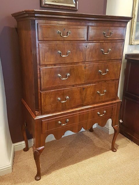 George I Period Walnut Inlaid Chest on Stand