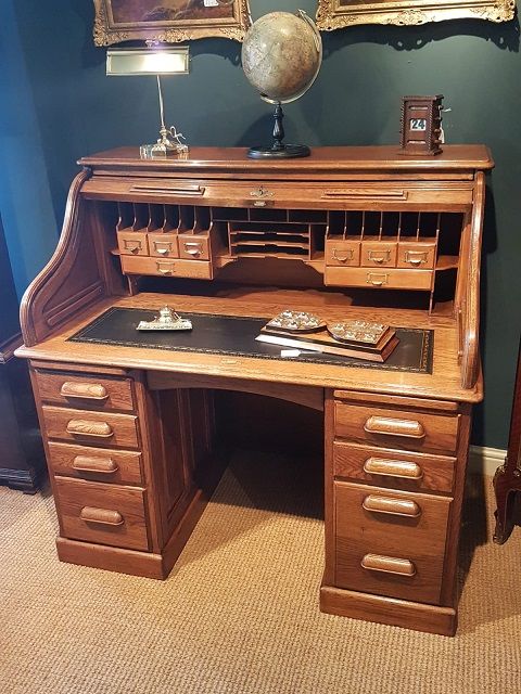 Superior Victorian Polished Oak Roll Top Desk