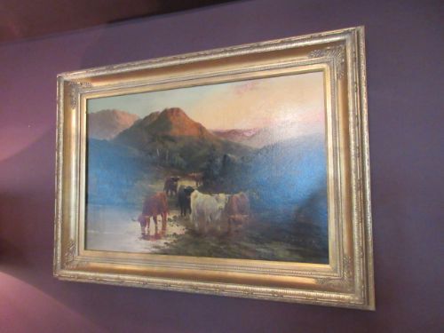 Pair of Oil on Canvas 'Cattle Watering' Paintings