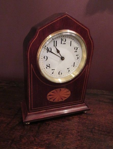 Slim Edwardian Period Sheraton Inlaid Mantel Clock