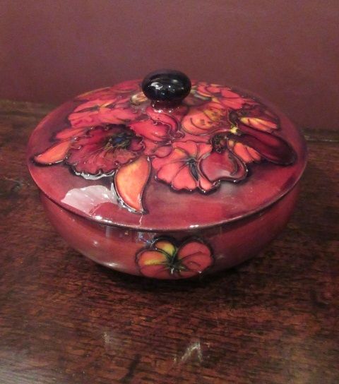Moorcroft Flambe Slipper Orchid Lidded Dish