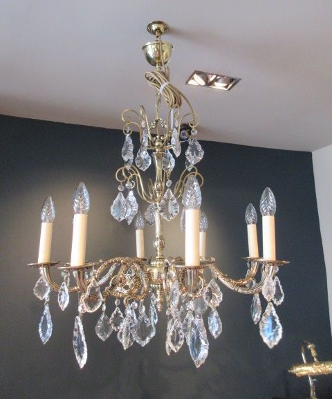 Superb Edwardian Brass & Cut Glass Chandelier