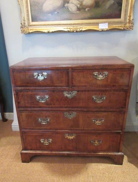 Superb George I Period Figured Walnut Chest of Drawers