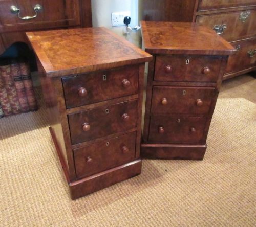 Small Pair of Victorian Burr Walnut Bedside Cabinets