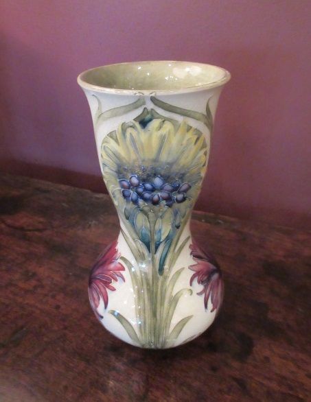 Rare Moorcroft Cornflower on Cream Vase