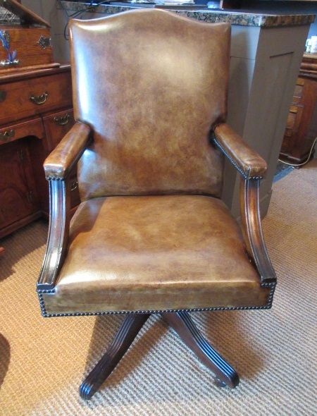 Superb 1930'S Leather Swivel Desk Armchair