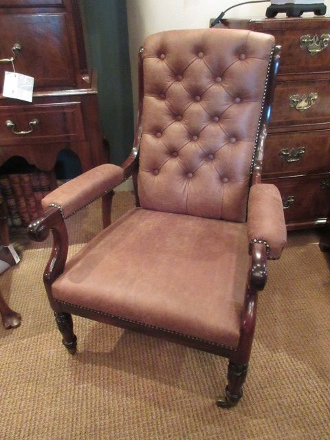 Regency Period Rosewood Leather Open Armchair