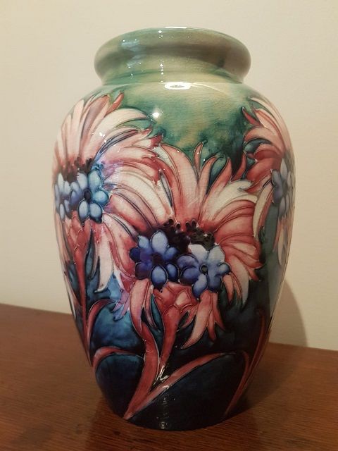 Superb Moorcroft Cornlower Vase on Rare Ground