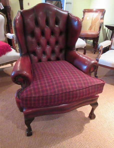 Very Comfortable 1930'S Leather Buttoned Wing Armchair