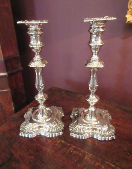 Pair of Edwardian London Silver Rococo Candlesticks