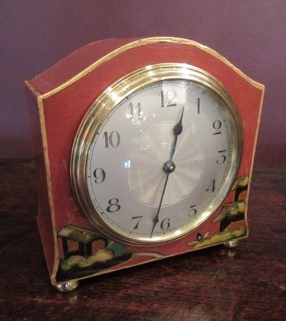 Small Edwardian Lacquered Chinoiserie Mantel Clock
