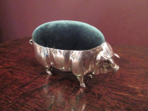 Large Edwardian Silver Novelty 'Pig' Pin Cushion