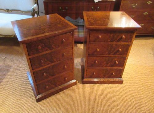 Large Pair of Victorian Burr Walnut Bedside Chests