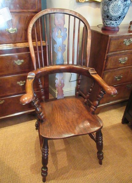 Early Victorian Yew Wood Broad Arm Windsor Armchair