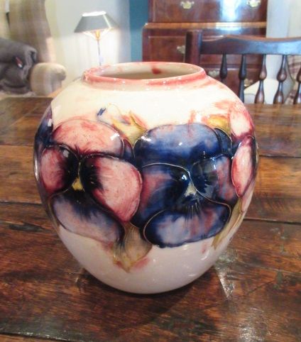 Moorcroft Pansy on Rare White Ground Vase