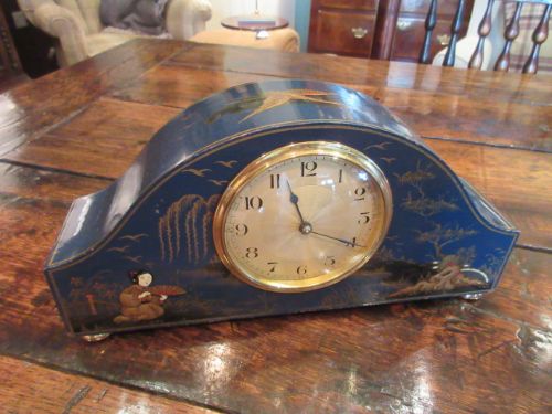 Edwardian Period Japanned Blue Lacquered Mantel Clock