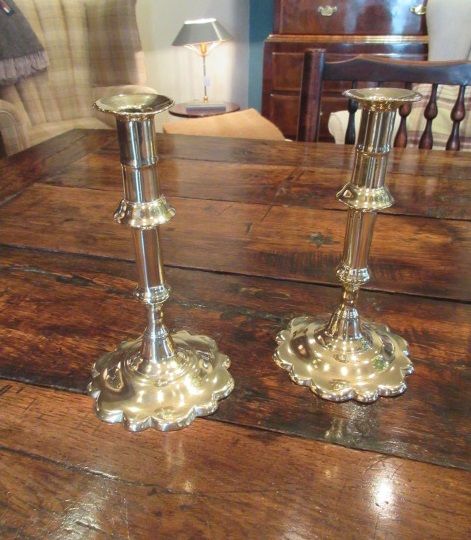 Pair of George III Period Seamed Brass Candlesticks