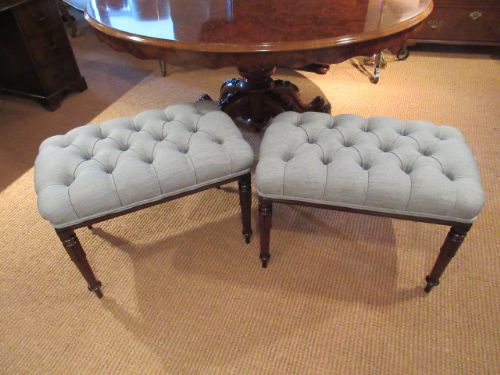 Top Quality Pair of William IV Period Buttoned Stools
